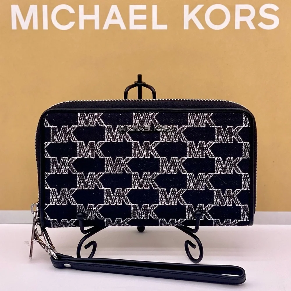 Michael Kors Jet Set Travel Wallet Phone Case Wristlet Glimmer MK Print